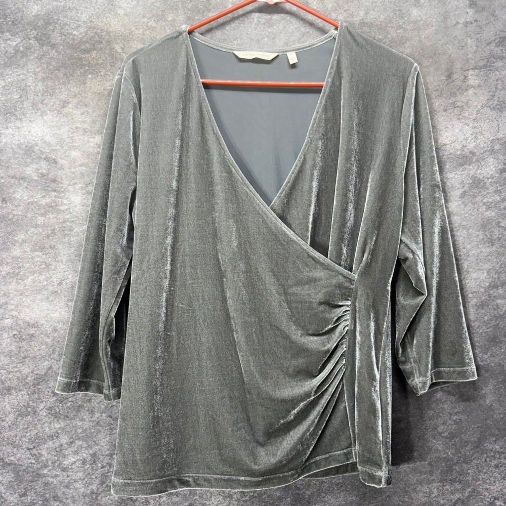 Soft Surroundings Alyssa Gray Velvet Faux Wrap Top Women's Size PL